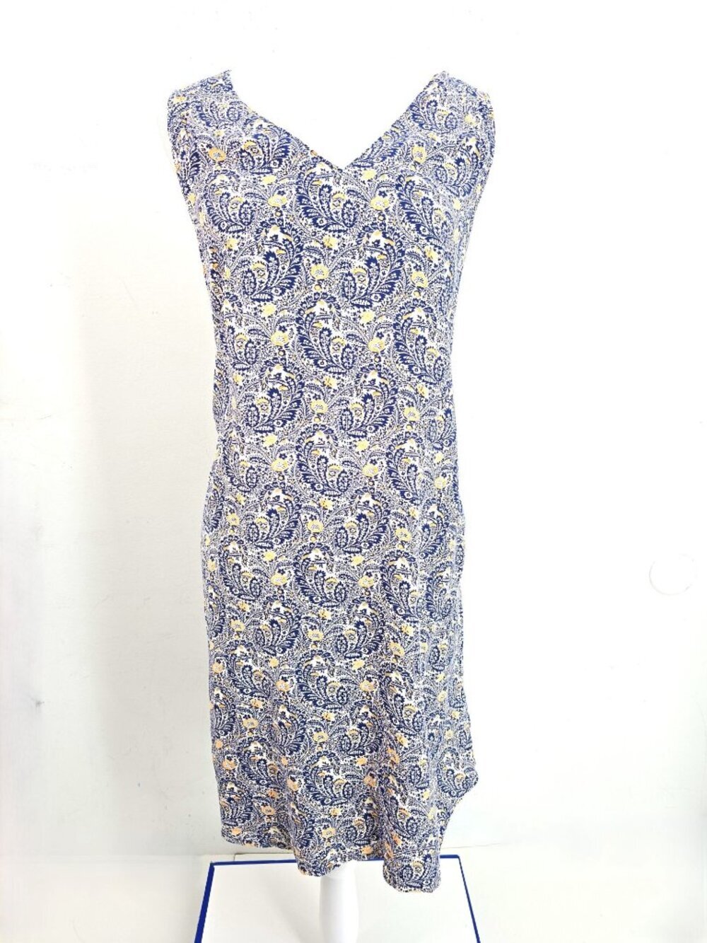 NWT GAP Navy Blue White Paisley Sleeveless Open Back Shift Dress Women M Tall